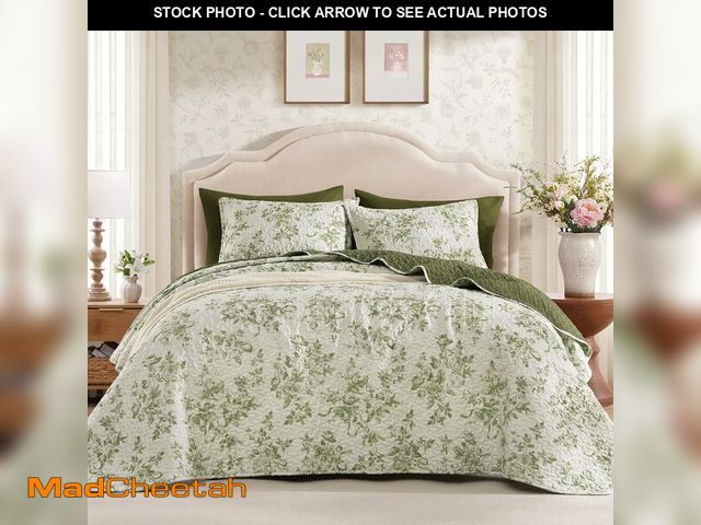 Lot 74-14472958 - Andency Flower Queen Quilt Set, 3 Pieces Sage Green Soft Floral Bedspread - UNUSED