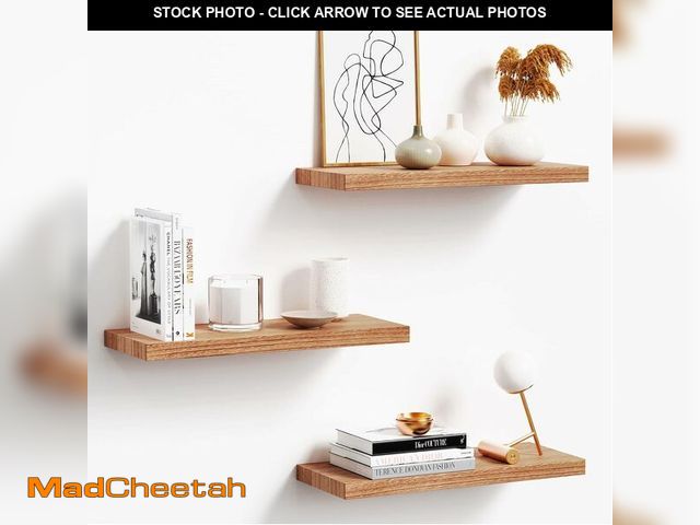 Lot 74-12976170 - oridom Floating Shelves for Wall, Nature Wood Wall Shelf Set of 3, 16" Wall Mounted Floating Shelf f...