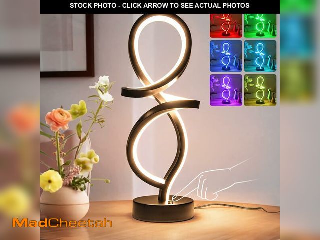 Lot 74-14478364 - Mayful RGB Modern Table Lamp with 15W LED Spiral Spiral Design, Black Nightstand Lamp &amp; Small Be...