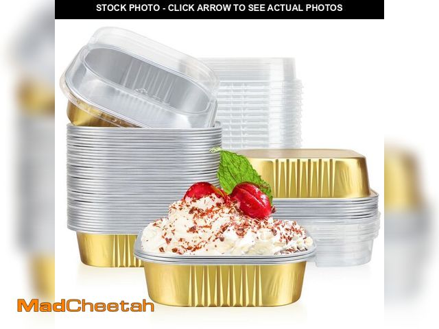 Lot 74-14266842 - EUSOAR Cupcake Liners with Lids, 8oz 50pcs Gold Aluminum Foil Square Baking Cups Disposable Ramekins...