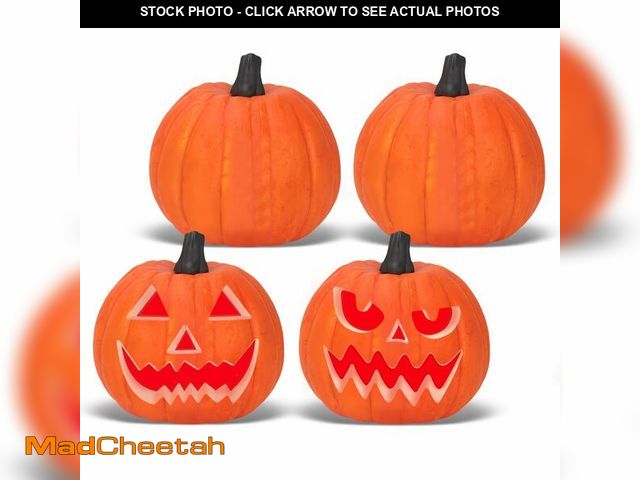 Lot 74-12974342 - Lanpn 6 Inch Halloween Carvable Pumpkin 4 Pcs, Large Light up LED Artificial Foam Carved Pumpkins Ja...