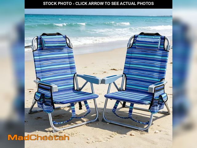 Lot 74-14608124 - GVDV Backpack Beach Chair Set of 2, Portable Folding Beach Chair with Cup Holder and Towel Bars, 4-P...