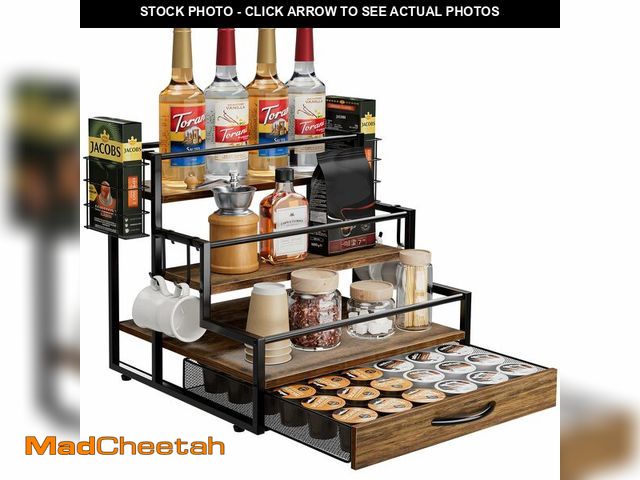 Lot 74-12970779 - Coffee Syrup Organizer Rack, 4-Tier Syrup Bottle Holder Stand with 36 K Cup Pod Drawer Storage for C...