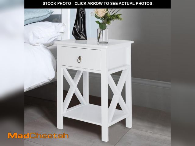 Lot 74-12481444 - FCH Zimtown White Bedside Nightstand End Sofa Table With Drawer And Shelf For Storage - UNUSED