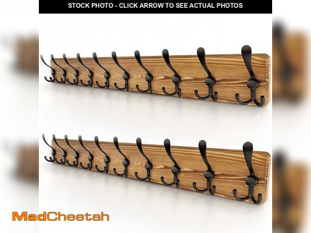 Lot 74-12418244 - Large Coat Rack Wall Mount Ã¢â¬â 38.6" Rustic Solid Pine Wood Rack with 10 Heavy Duty Triple Hook...