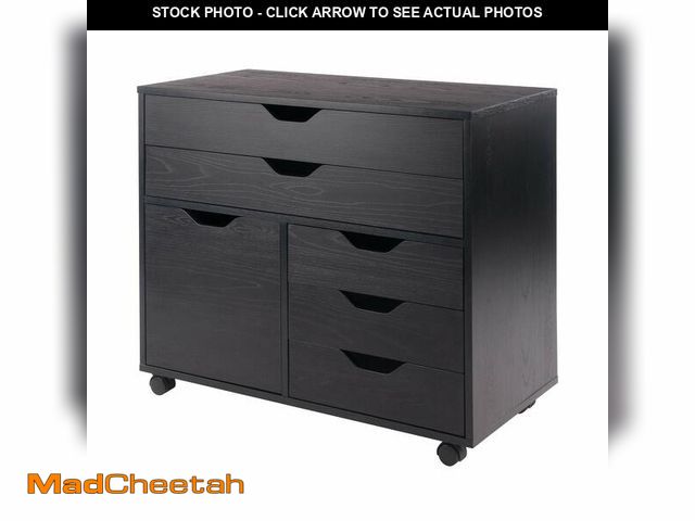 Lot 74-12569385 - Winsome Halifax Wide Mobile Cabinet with 5- Drawers, for Home Office, Bedroom, Black - UNUSED