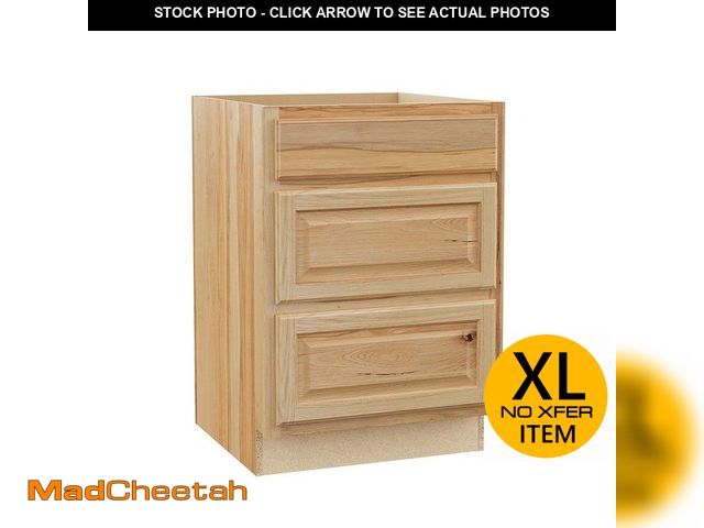 Lot 74-14327003 - Hampton Bay Hampton 24 in. W x 24 in. D x 34.5 in. H Assembled 3 Drawer Base Kitchen Cabinet in Natu...