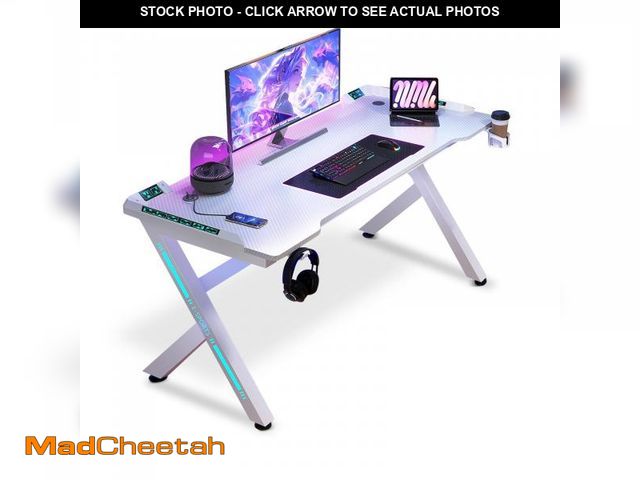 Lot 74-12163554 - GTRACING Gaming Desk with LED Lights, 55 Inch Large Computer Gamer Desk with Monitor Stand &amp; Pow...