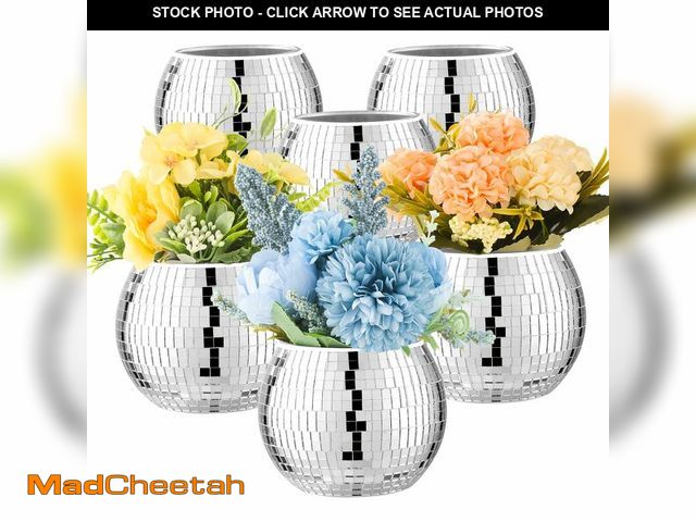 Lot 74-12708679 - 6 Pcs Disco Ball Vase Disco Ball Planter for Centerpieces Disco Ball Decor Flower Vase with Silver M...