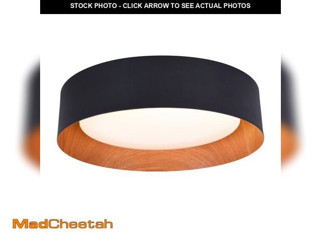 Lot 74-12433231 - Bargeni Flush Mount Ceiling Light,13 inch Ceiling Light Fixtures,Matte Black with Wood Accent,3000K/...