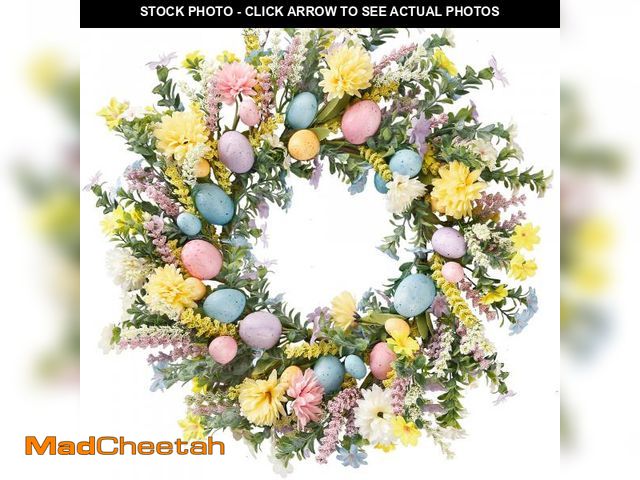 Lot 74-11556468 - Sggvecsy 20 Inch Easter Wreath Spring Wreath Artificial Flower Wreath with Colorful Eggs Hydrangea D...