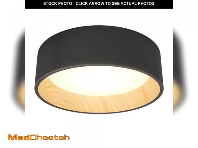 Lot 74-12491625 - Artika Alton 13 in. 1-Light Modern Black and Wood Integrated LED 3 CCT Flush Mount Ceiling Light Fix...
