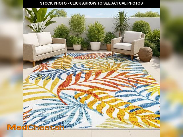 Lot 74-14305676 - JONATHAN Y Tropics Palm Leaves Indoor Outdoor Area Rug 4X6 Cream/Orange, Boho for Backyard, Patio, P...