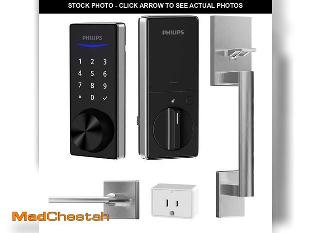 Lot 74-14560799 - Philips Bluetooth Touchscreen Smart Deadbolt with Wi-Fi Bridge and Door Handleset-Satin Nickel DDL24...