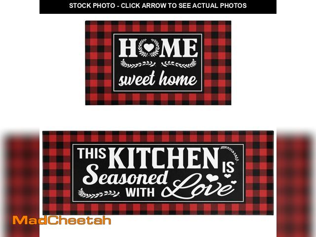 Lot 74-13570434 - Ideasonna Red Buffalo Plaid Kitchen Rugs Sets of 2 Decor Non-Slip Washable Red Kitchen Mats for Floo...