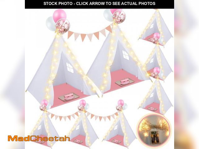 Lot 74-12044648 - Windyun 8 Pack Teepee Tent for Kids with Light Blankets and Trays, Natural Cotton Toddler Play Tent,...
