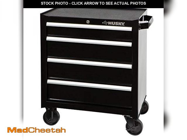 Lot 74-12104899 - Husky 26 in. W 4-Drawer Rolling Cabinet Tool Box Chest in Gloss Black - UNUSED