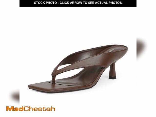 Lot 74-14273867 - VIUGJNEX Brown Kitten Thong Heels for Women Square Open Toe Heeled for Women Short Small Low Flip Fl...