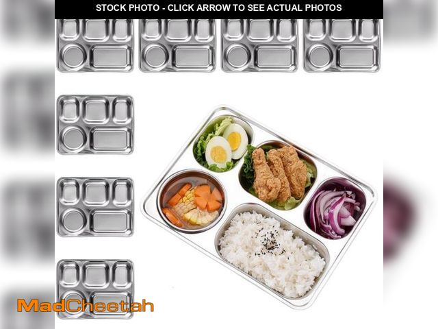Lot 74-11547968 - Ceiteo Stainless Steel Divided Dinner Plates Set of 8, Metal Food Trays Serving Plate with 5 Compart...