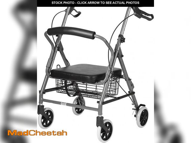 Lot 74-12447961 - DMI Ultra Lightweight Folding Aluminum Hemi Rollator with Padded Seat, Basket and Adjustable Handle ...