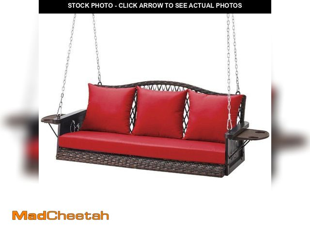 Lot 74-14327325 - UPLAND 3-Seat Outdoor Patio Swing Chair Bench Wicker Hanging Porch Swing Heavy Duty 900 LBS - UNUSED