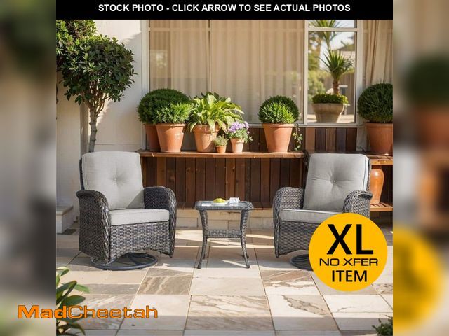 Lot 74-14288219 - Opohoro PlainCurve 3-Piece Brown Wicker Swivel Outdoor Rocking Chairs Patio Conversation Set with Ol...