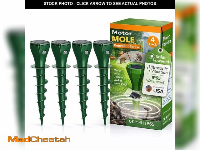 Lot 74-14213676 - Solar Powered Mole Repellent Stakes, Ultrasonic &amp; Vibration Deterrent for Moles - UNUSED