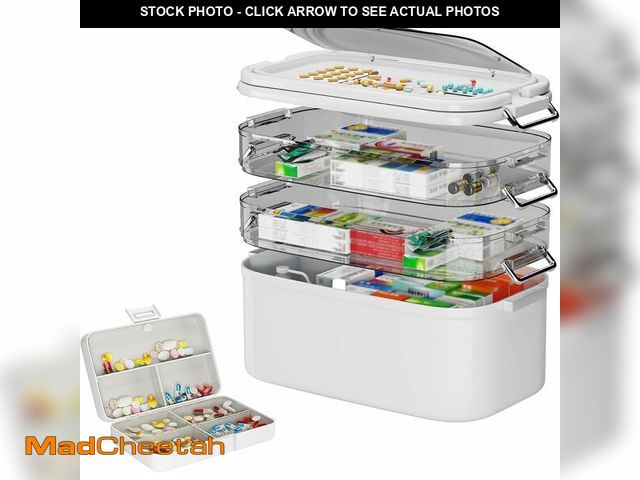 Lot 74-12679312 - NiHome Home &amp; Travel 4-Tier Medicine Storage Box with Portable Pill Case, Durable Adjustable Com...