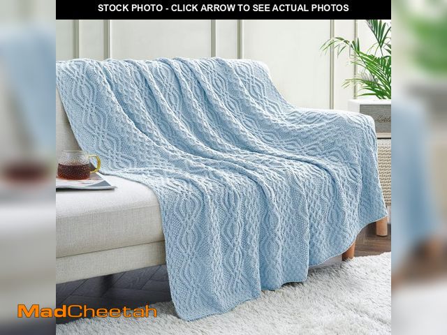 Lot 74-12213001 - Aormenzy Light Blue Cable Knit Throw Blanket, Soft &amp; Warm Oversized Knitted Blanket for Couch Be...