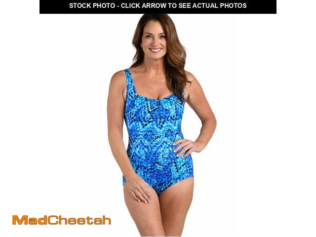 Lot 74-13963022 - Maxine of Hollywood Women's Spa Shirred Girl Leg One Piece Swimsuit, Blue, 14 - UNUSED