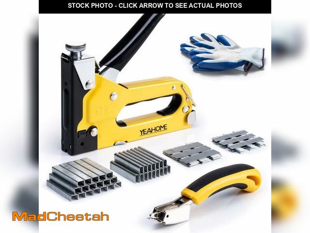 Lot 74-12608637 - Upholstery 4 in 1 Staple Gun Heavy Duty, with 6000 Staples, Remover, Gloves, Manual Brad Nailer Powe...