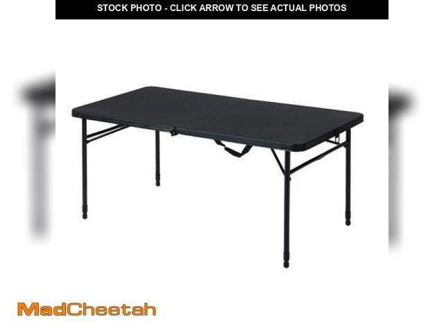 Lot 74-12405875 - (SOME DAMAGE) Mainstays 4 Foot Fold-in-Half Adjustable Folding Table  Rich Black - USED
