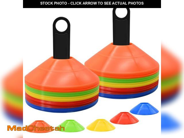 Lot 74-14421826 - 100 Pack Disc Cones, Agility Soccer Cone with Carry Bag and Holder, 5 Color - UNUSED