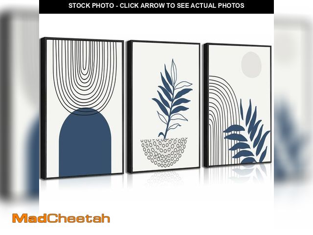 Lot 74-12697484 - 3Pcs Navy Blue Boho Wall Art Abstract Bohemian Canvas Poster Print Geometric Botanical Lines Picture...