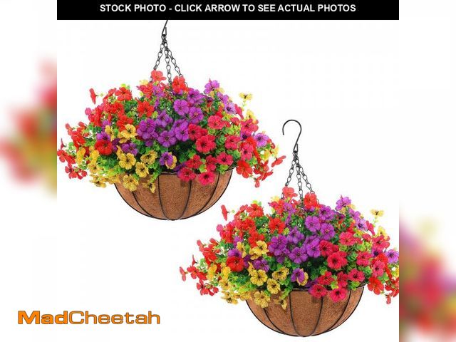 Lot 74-12307502 - Hananona 2 Set Artificial Outdoor Flowers with Hanging Basket, 2 Hanging Planters with 24 Pcs Flower...