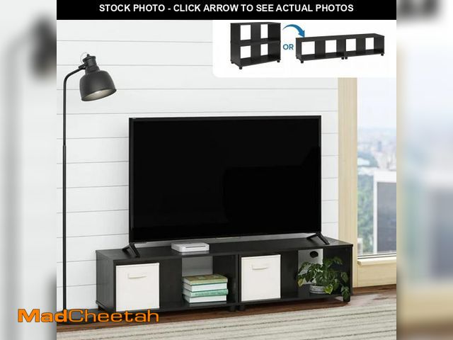 Lot 74-12533422 - Mainstays Expandable Side by Side or Stacking TV Stand for TVs up to 70 inches, Black Oak - UNUSED