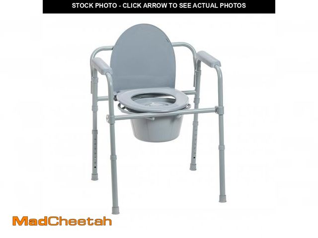 Lot 74-12419075 - Drive Medical 11148-1 Folding Steel Bedside Commode Chair, Portable Toilet, Supports Individuals Wei...