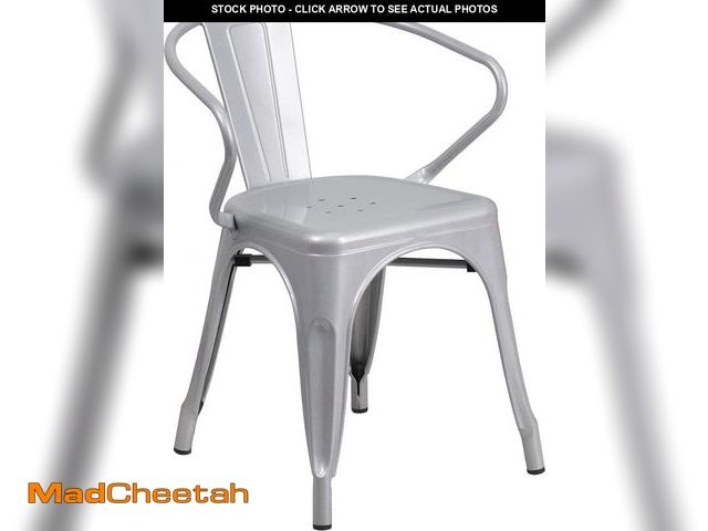Lot 74-12396665 - (1 chair) Flash Furniture Luna Commercial Grade Silver Metal Indoor-Outdoor Chair with Arms - UNUSED