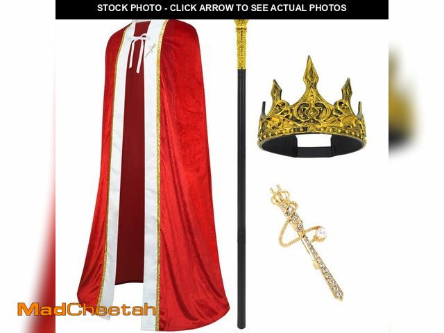 Lot 74-14205363 - 3 Pieces Halloween King Cloak Crown Wand Costume Set For Adult And Children Prince or Queen Robe Red...