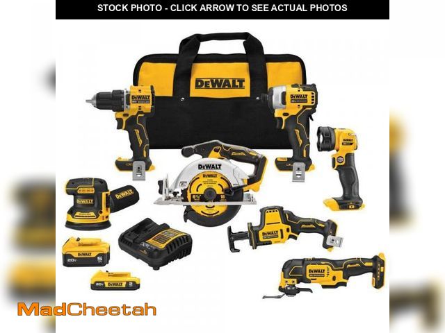 Lot 74-12519363 - DEWALT 20-Volt MAX Lithium-Ion Cordless 7-Tool Combo Kit with 2.0 Ah Battery, 5.0 Ah Battery and Cha...
