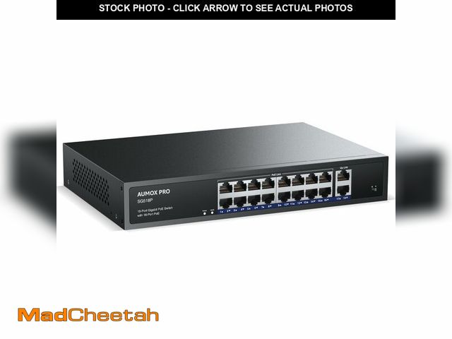 Lot 74-14378118 - AUMOX PRO 18 Port Gigabit PoE Switch 250W 16PoE 2 Uplink Rack Mount VLAN - UNUSED