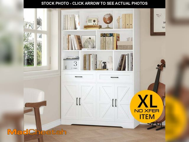 Lot 74-12800813 - Hiphuta 71"Tall Bookcases with Drawers &amp; Doors, 47â Wide Large Bookshelf for Home Office 6-Tie...