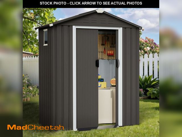 Lot 74-12763235 - Shintenchi 5x3 FT Outdoor Storage Shed with Window, Lockable Outdoor Waterproof Tool Storage Sheds, ...