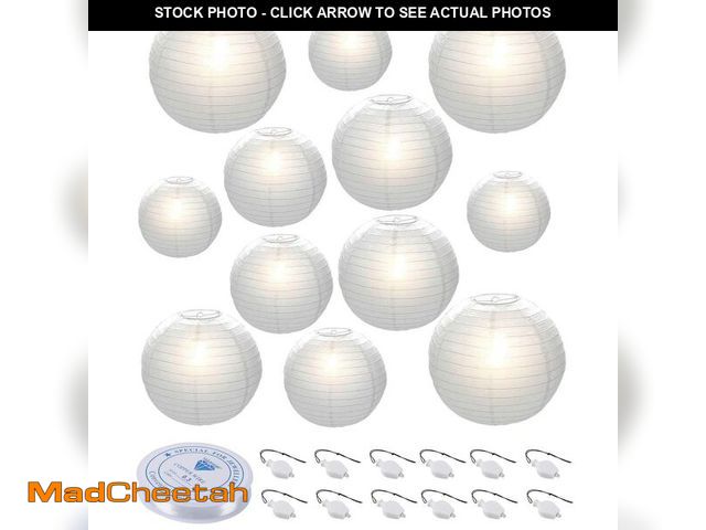 Lot 74-14267980 - HAUSPROFI 12pcs White Paper Lanterns with LED Lights, Chinese Hanging Lanterns (6" 8" 10" 12") with ...