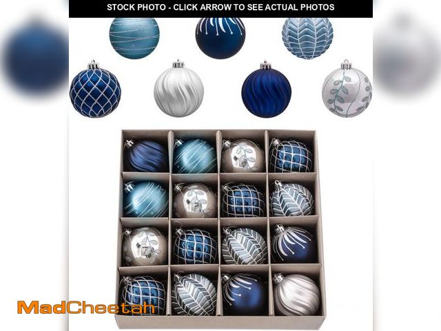 Lot 74-12378833 - Valery Madelyn Christmas Ornaments Set, 16ct Navy Blue and Silver Shatterproof Fall Christmas Tree D...