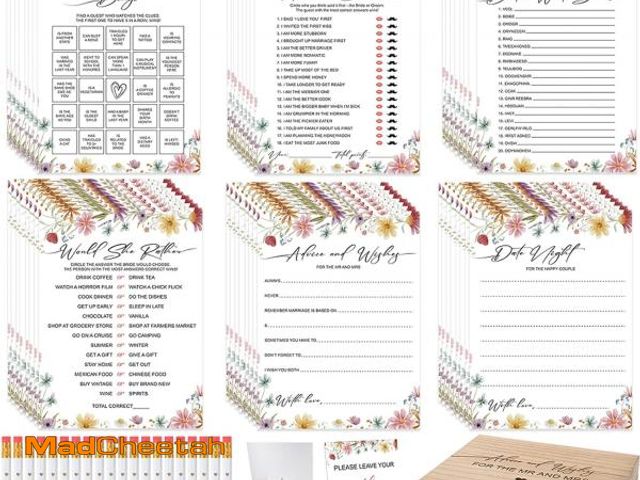 Lot 74-12331640 - Silipull Bridal Shower Games Set for 50 Guests Includes Bingo, He Said She Said, Scramble, Would She...