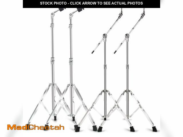 Lot 74-13835406 - (MISSING ONE STAND) 2 Pack Straight Cymbal Stand + 2 Pack Boom Cymbal Stand Combo Set, Adjustable Dr...