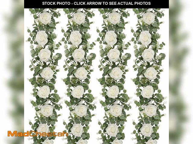 Lot 74-14333244 - Dolicer 4Pcs 26Ft Artificial Eucalyptus Garlands with Flowers - 8 Roses, Faux Floral Greenery Garlan...