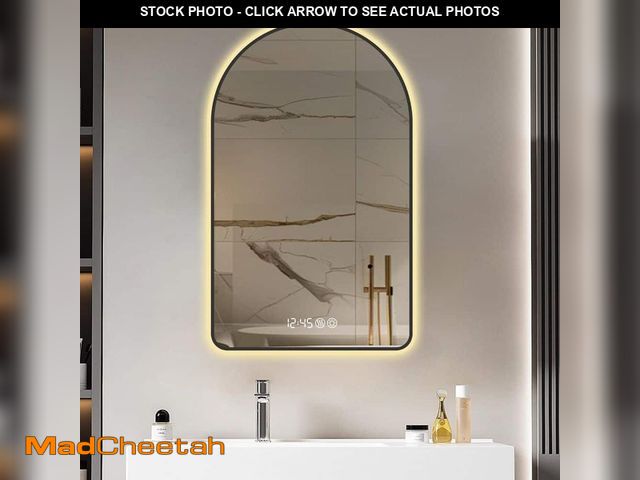 Lot 74-13510433 - Seafuloy Black 48 in. W x 28 in. H Arch Aluminum Frame LED Bathroom Mirror with Anti-Fog Backlight f...