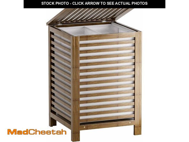 Lot 74-13836299 - SMIBUY Double Laundry Hamper with Lid, 120L Bamboo Laundry Basket with Removable Liner Bag, 2-Sectio...